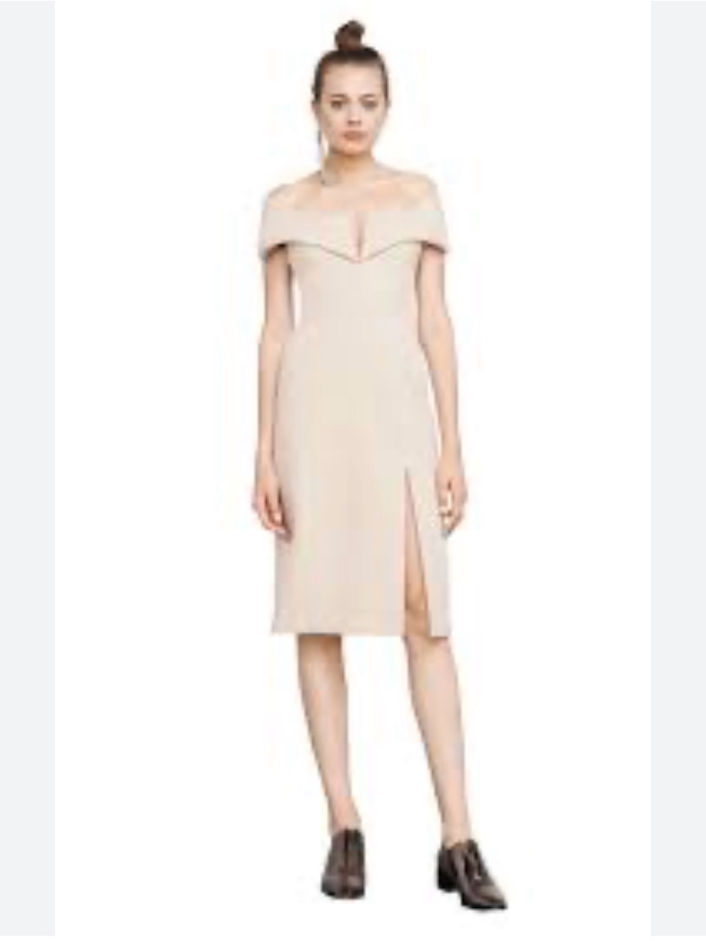 BCBGMaxAzria Blush Off-Shoulder Midi Dress with Front Slit